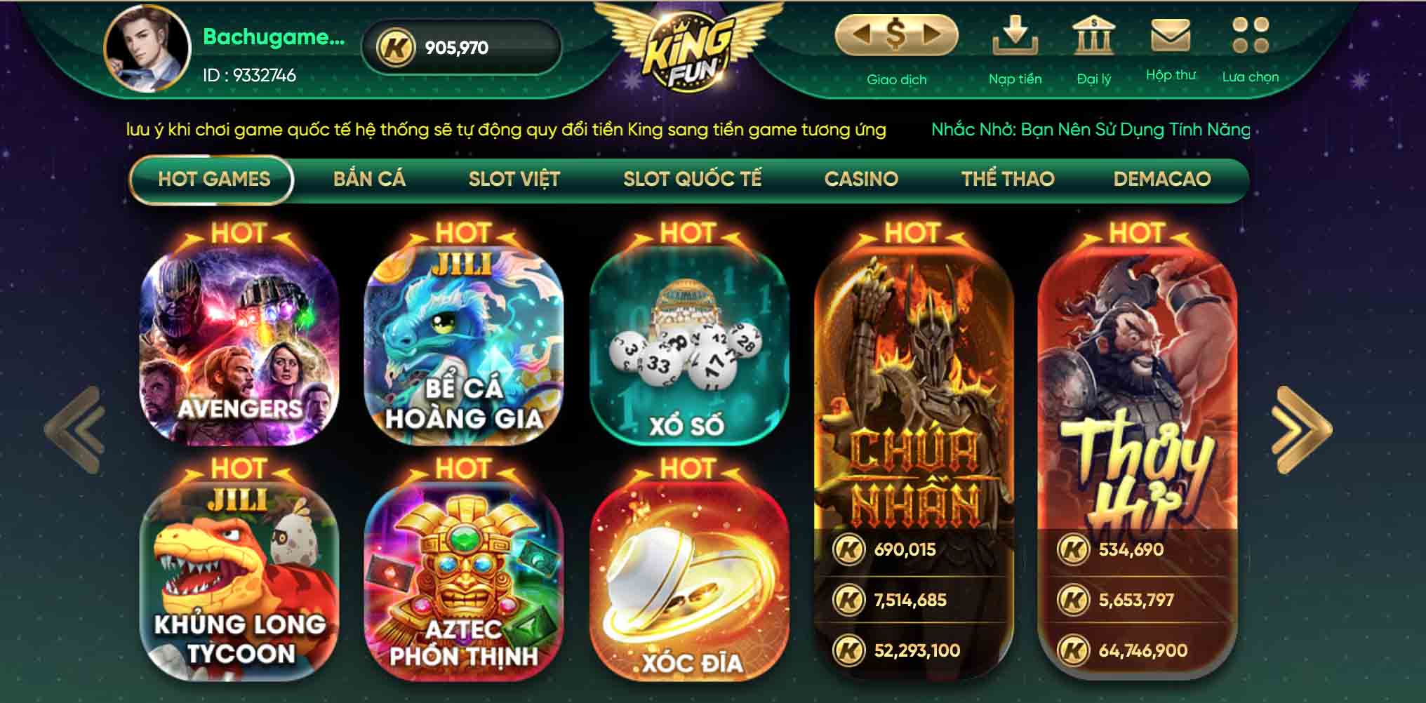 Các game trong cổng game Kingfun