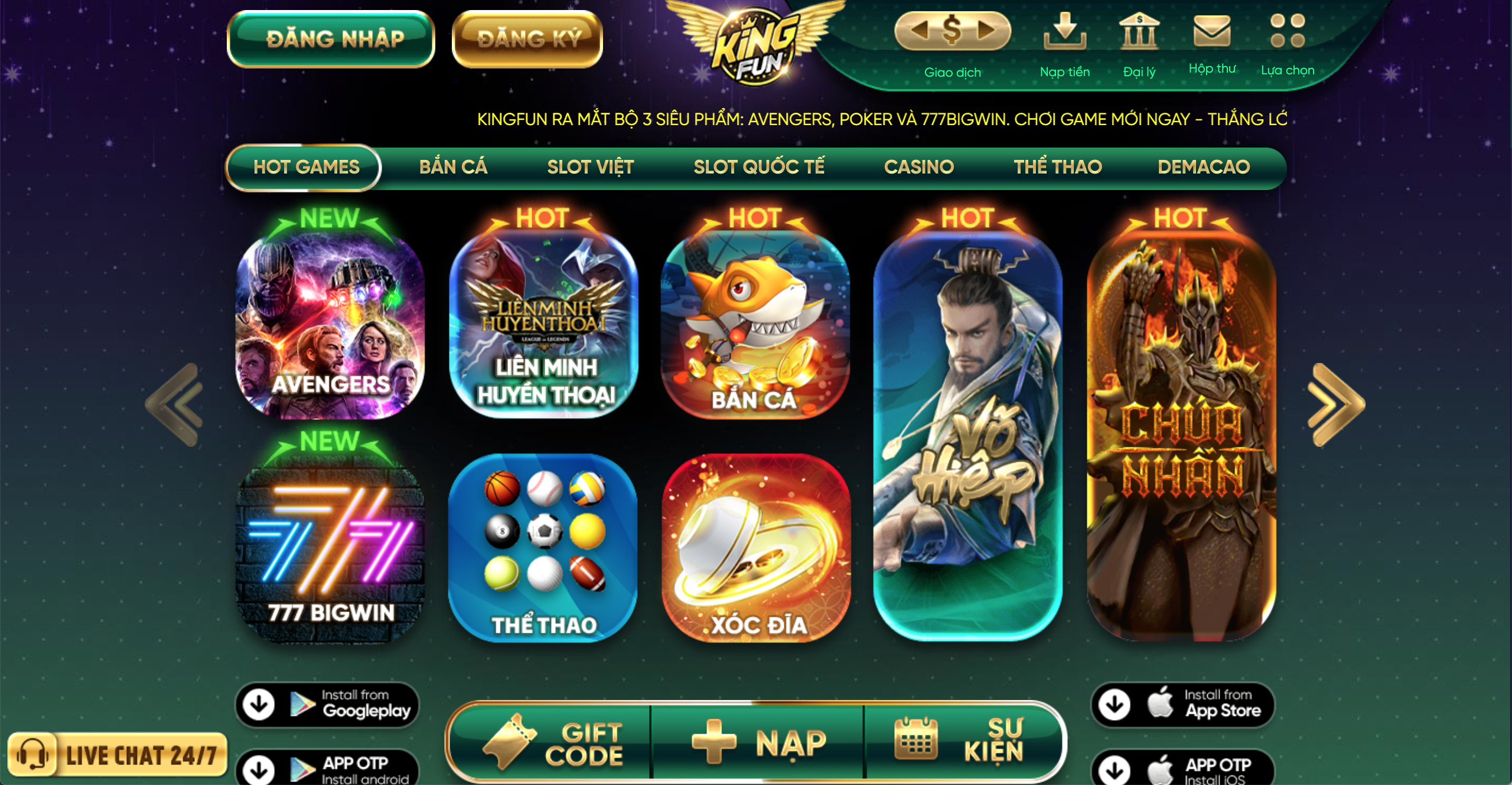 Giao diện cổng game KingFun với nhiều tựa game hấp dẫn trong tháng 02/2022