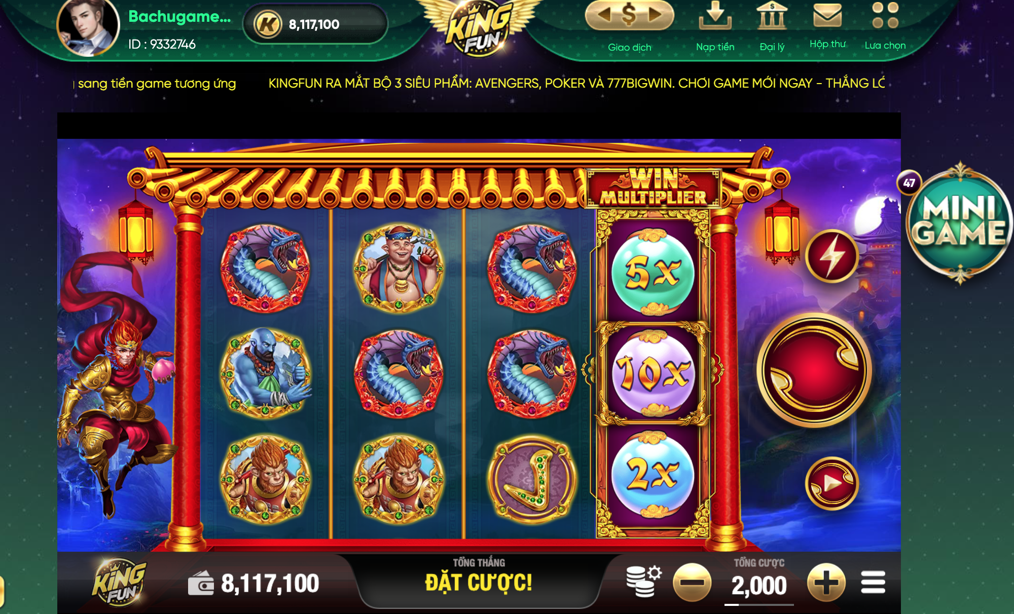 Giao diện slot game tây du ký ấn tượng với người chơi