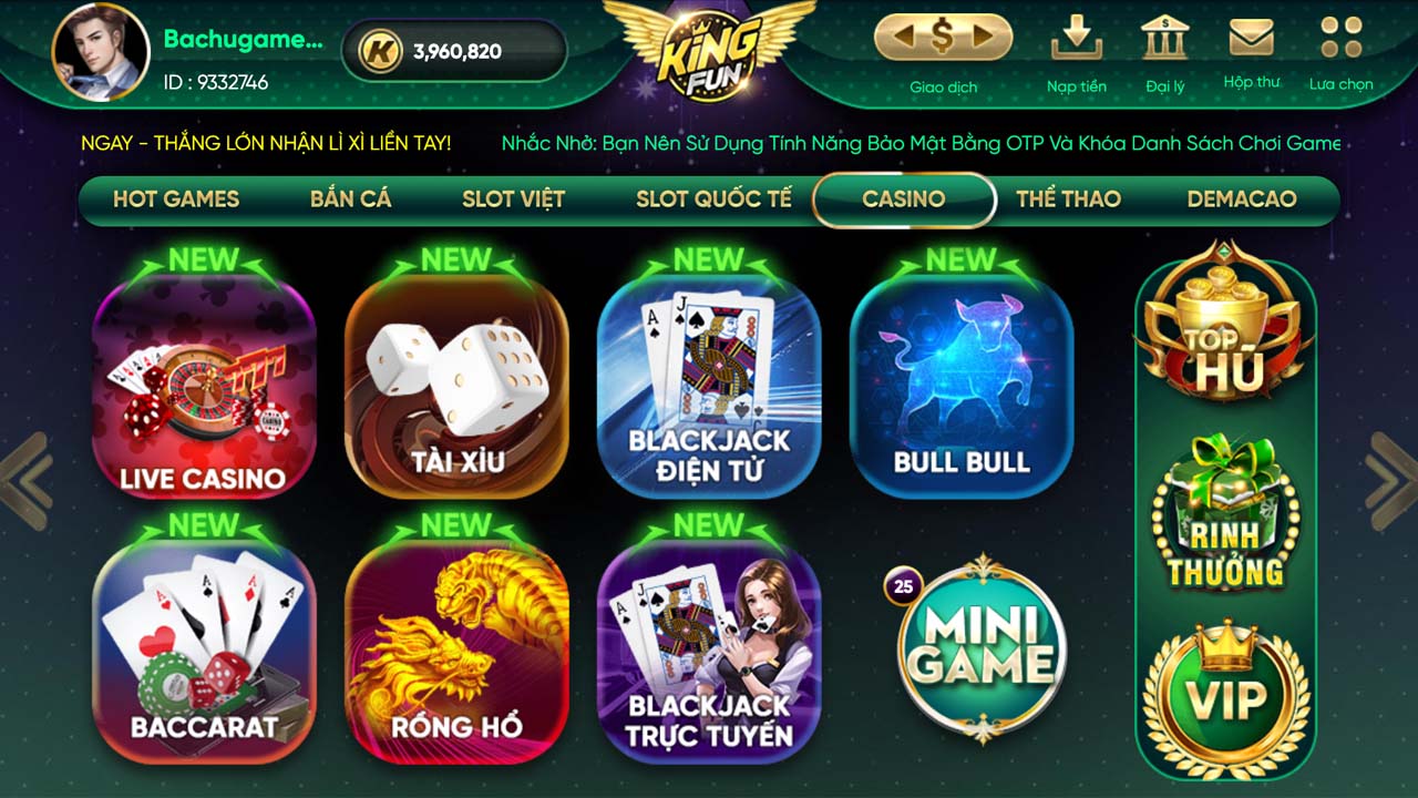 Giao diện game bài Baccarat Kingfun