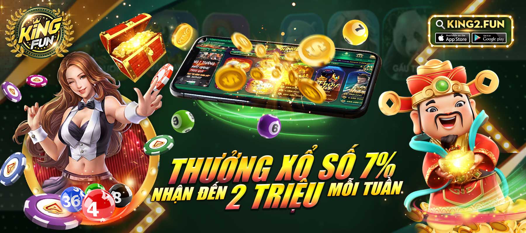 Kingfun: Sự kiện hoàn trả tiền thua Xổ số mỗi tuần tháng 03/2022