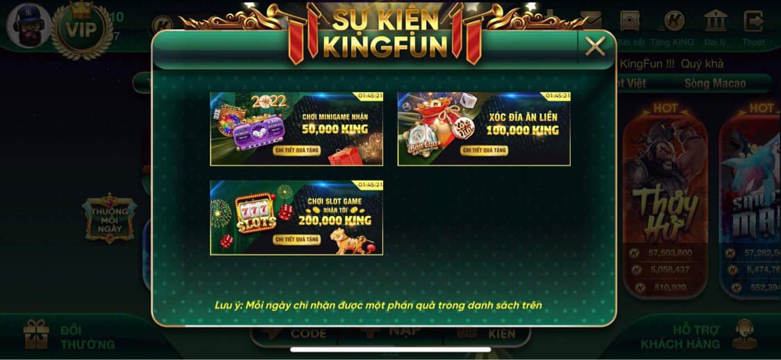 Kingfun: Sự kiện Thưởng mỗi ngày tại Kingfun tháng 03/2022