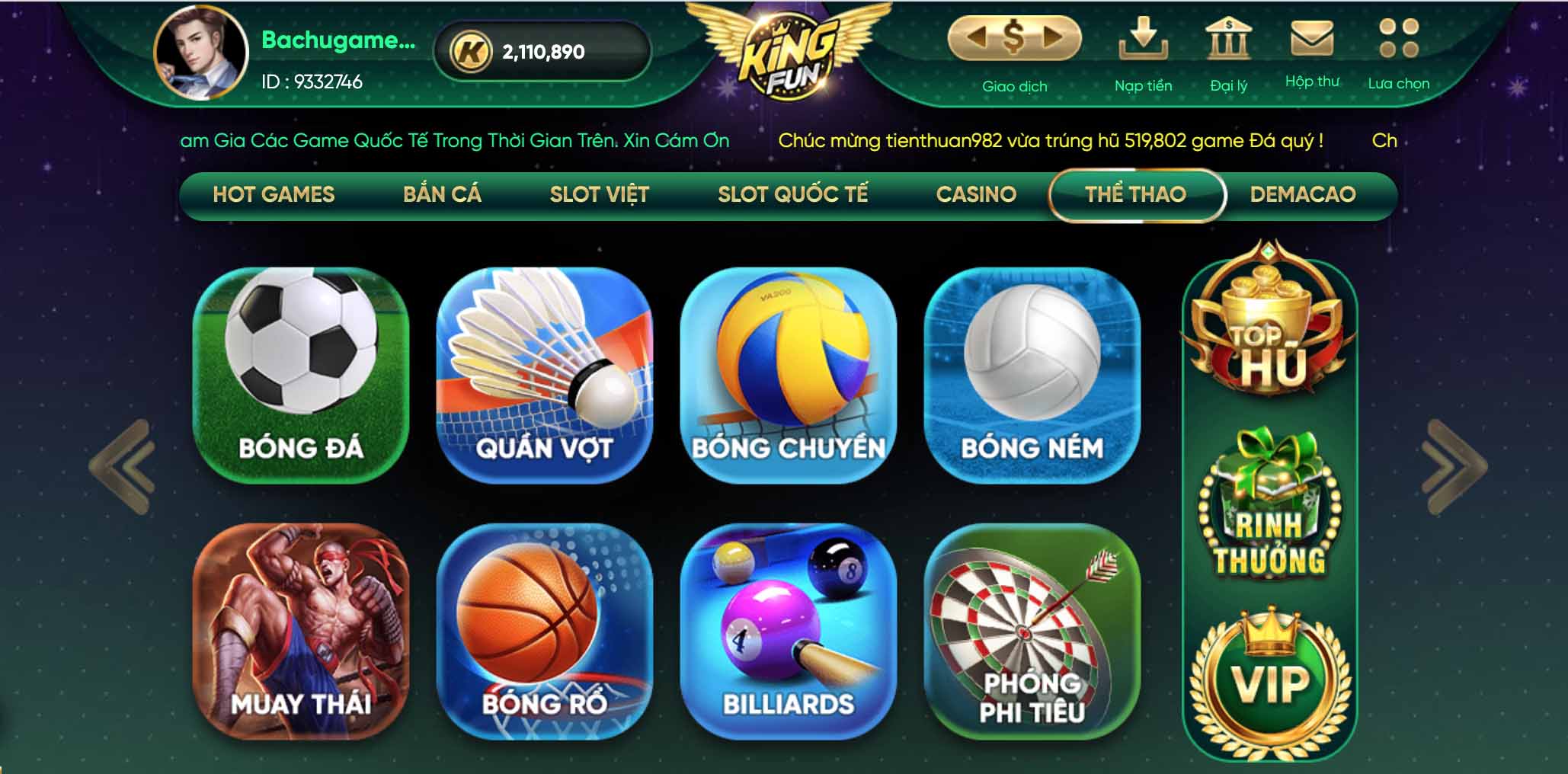 KHAI MỞ GAME THỂ THAO MỚI - THÁNG 4 LỄ TO - QUÀ TO HƠN LỄ TẠI KINGFUN