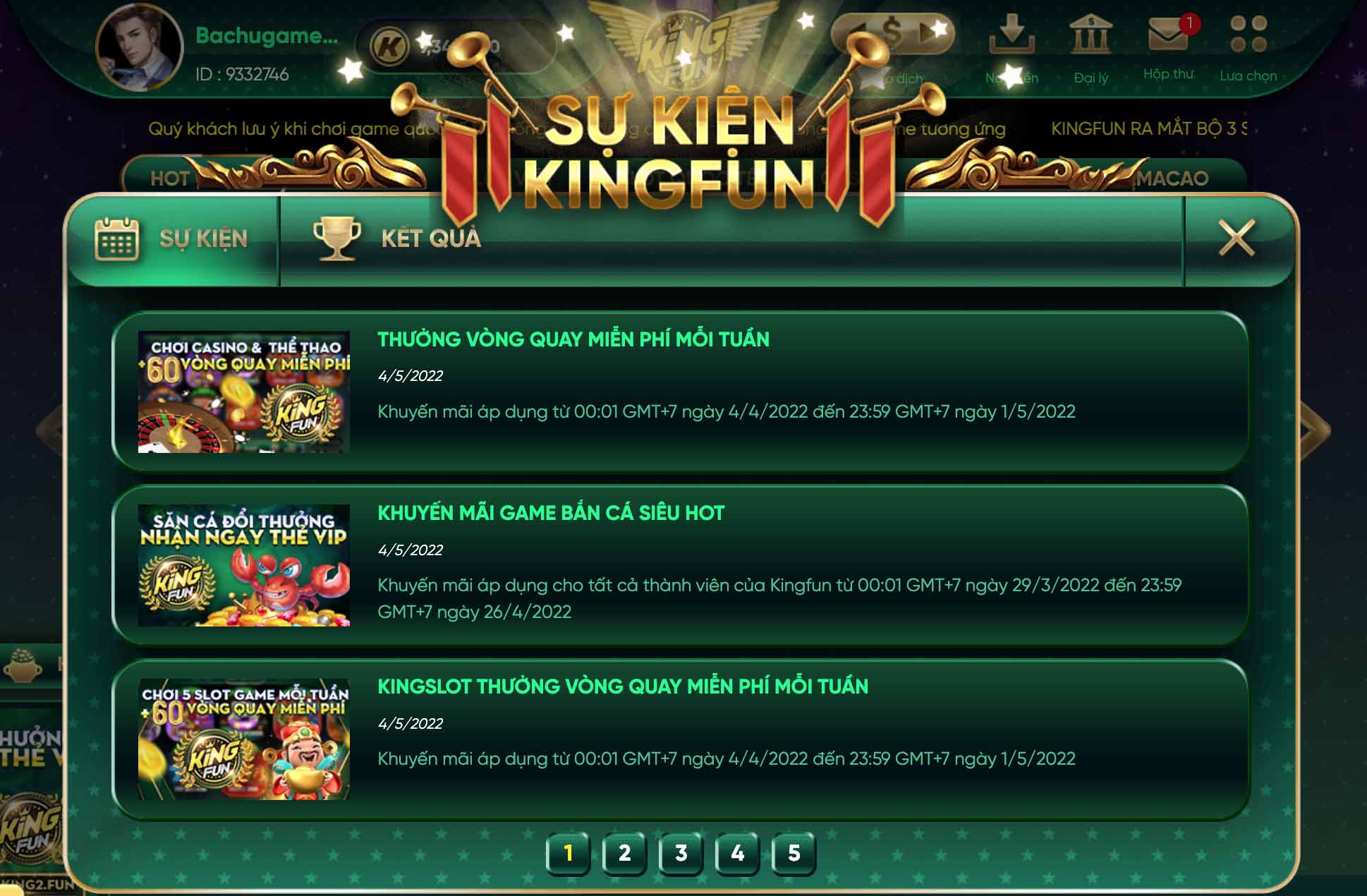 Kingfun: Sự kiện Thưởng tiền nạp lần đầu tháng 04/2022